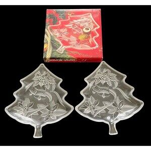 Set Of 2 Mikasa‎ Savoir Vivre Festive Bouquet 7.5” Christmas Tree Glass Dish NIB